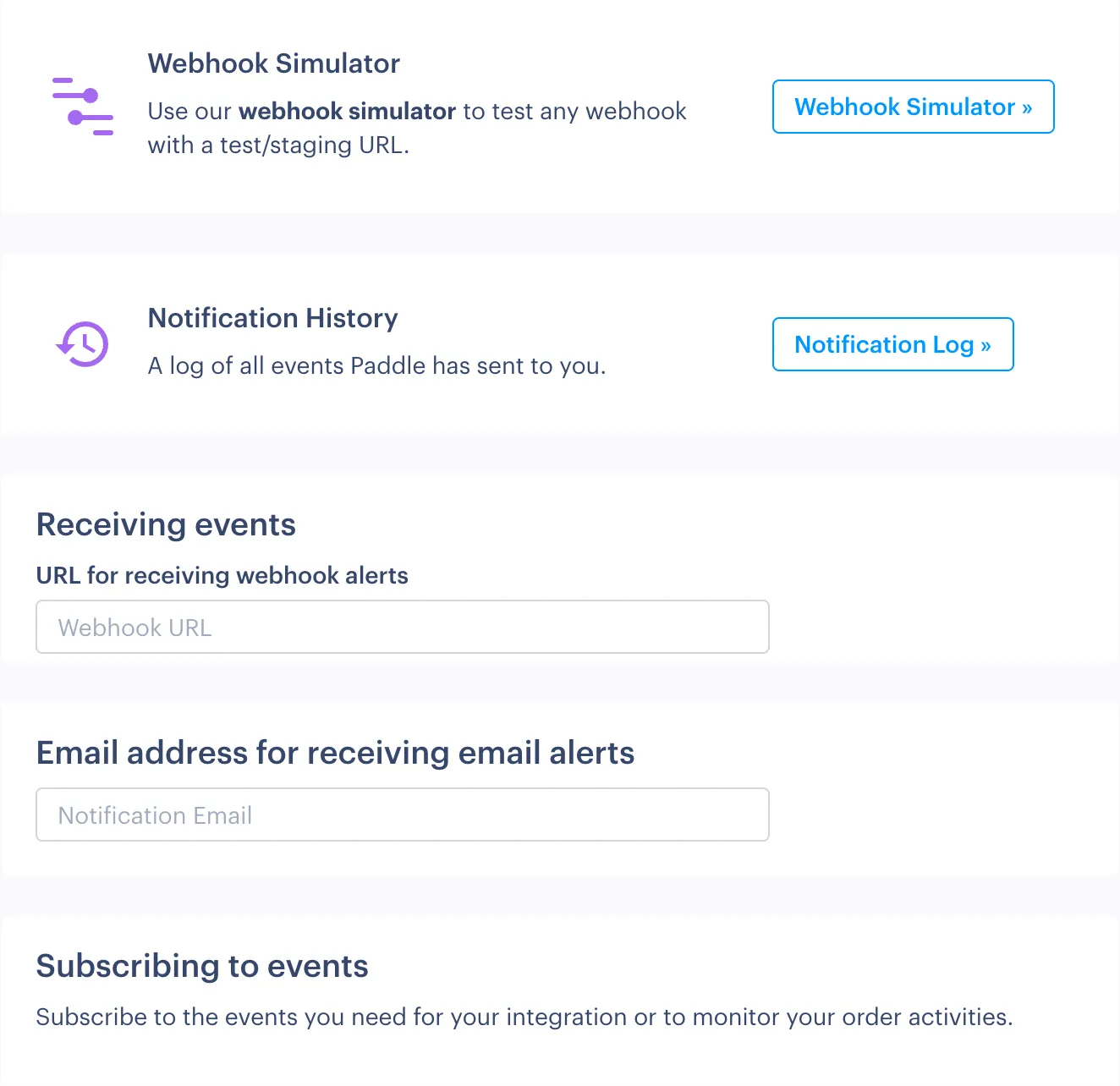 Screenshot showing the top half of Paddle Events page