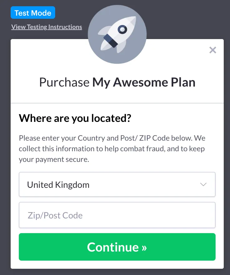 Country and Postcode selection