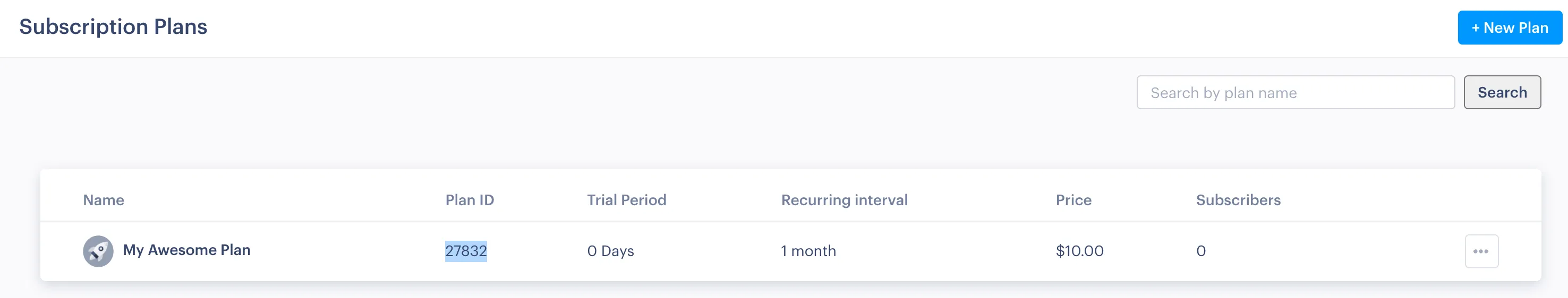 Screenshot showing Plan ID