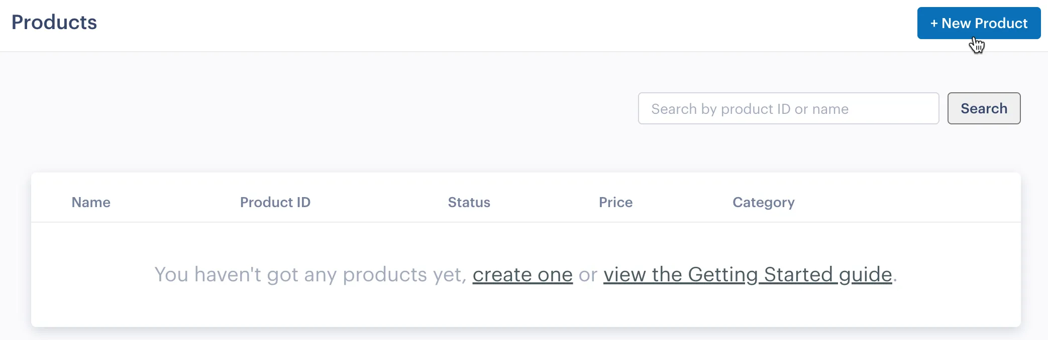 Screenshot showing the New Product button