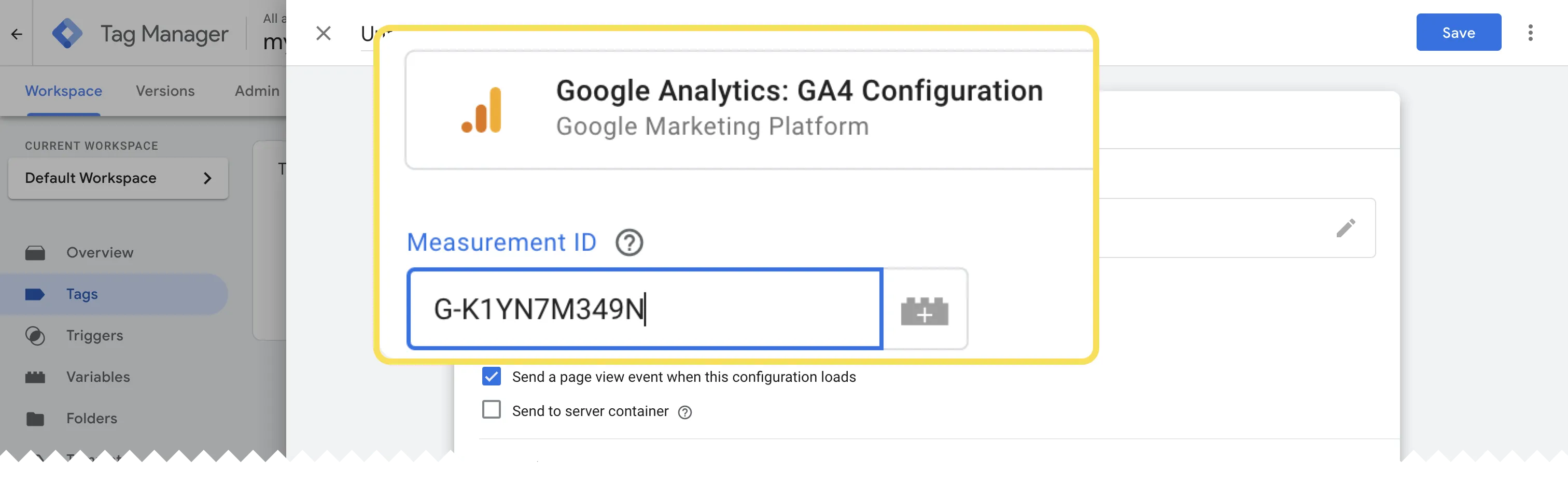 Screenshot calling out trigger type and measurement ID