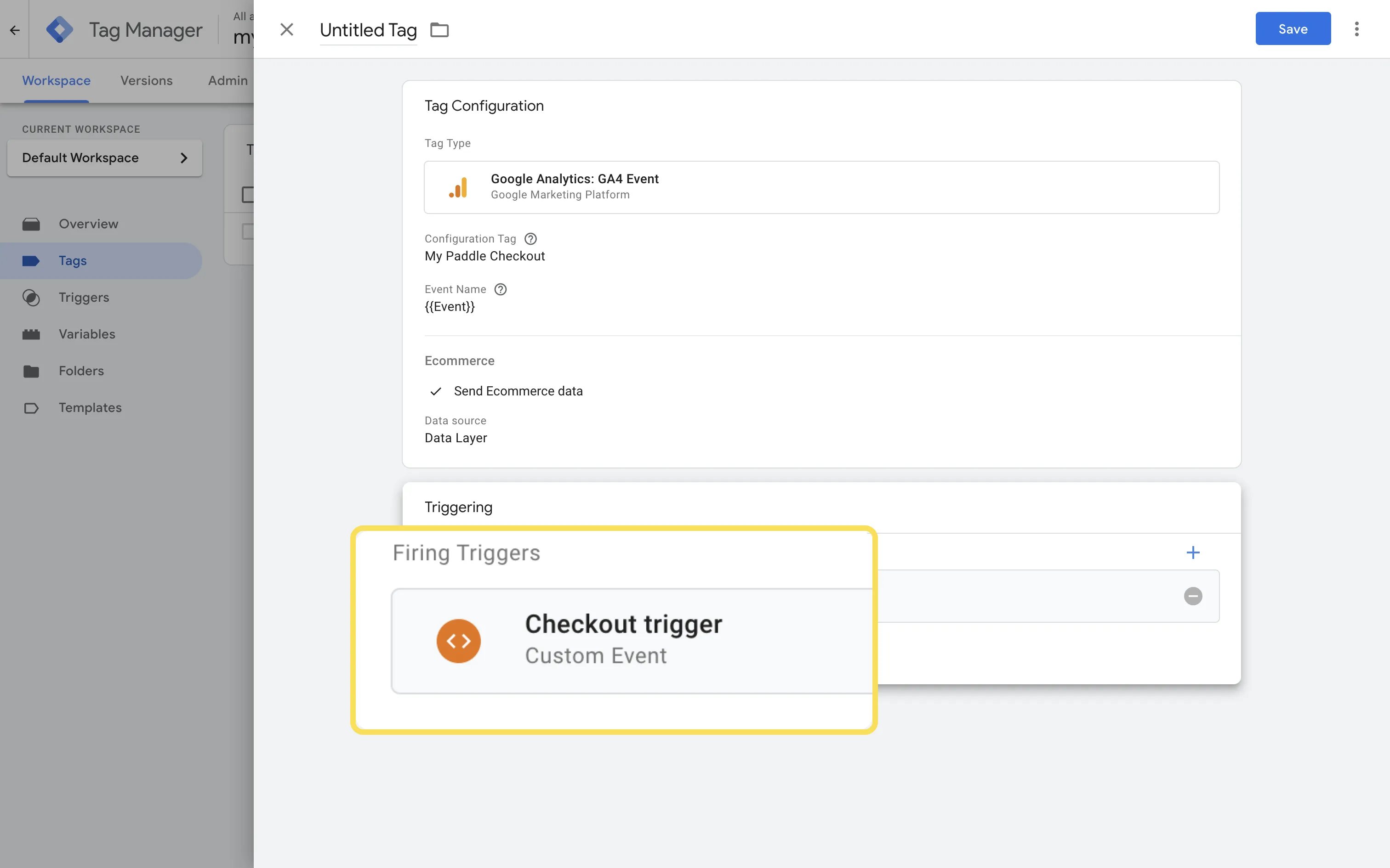 Screenshot calling out custom trigger