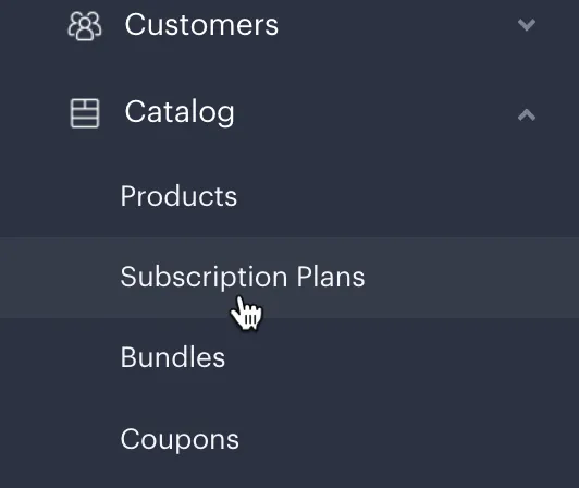 Screenshot showing Subscription Plans navigation