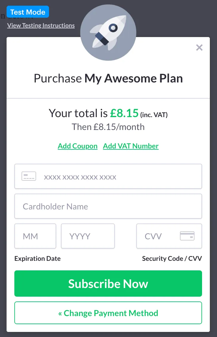 Card details input screen