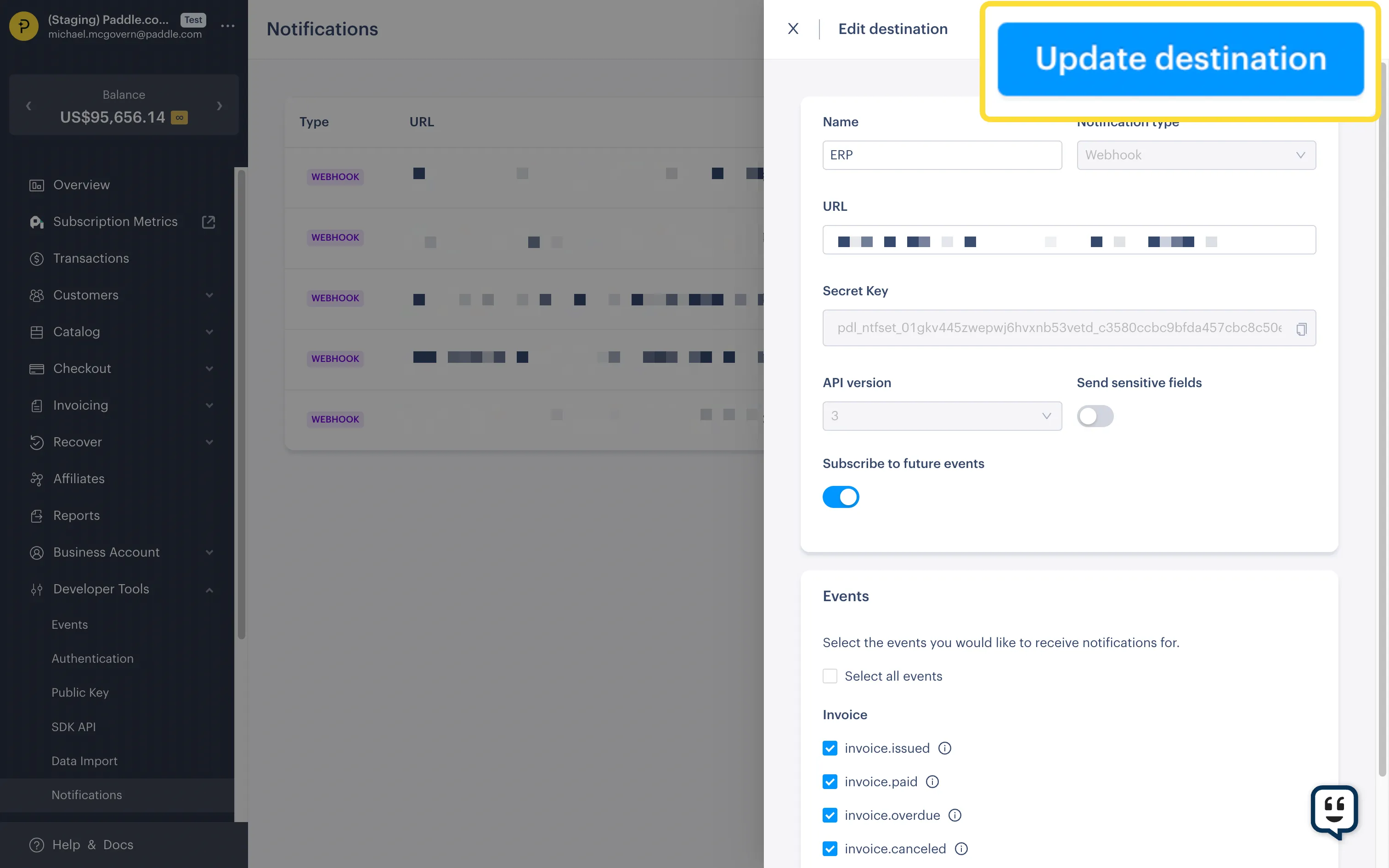 Screenshot of the New Destination screen, calling out the Save Destination button.